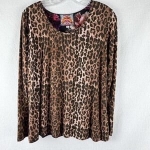 Johnny Was Sz S Leopard Front Floral Back Shirt Long Sleeve Shirt Bamboo Spandex